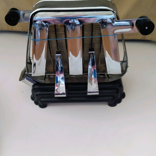 Retro toaster 60s used, Art deco style, stainless steel and bakelite