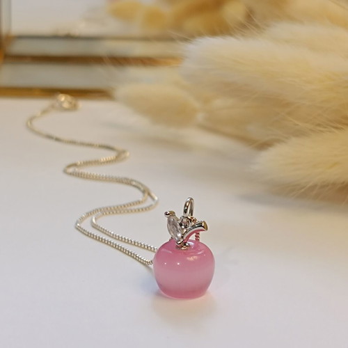 Apple necklace new with opal and 925 silver chain