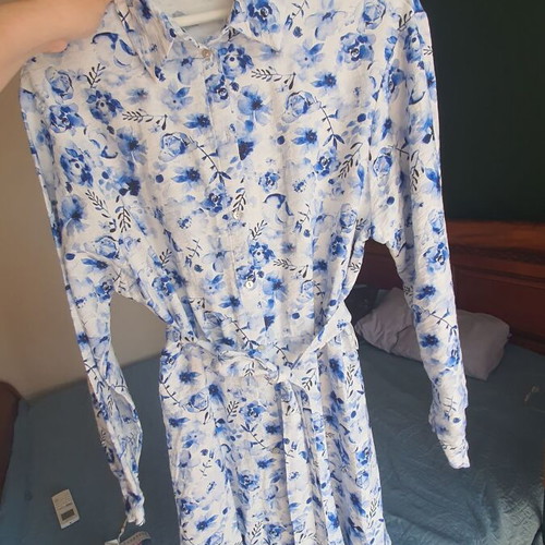 Dress Russian pattern viscose light, new, size L 40 12, white blue