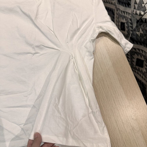 White T-shirt with Side Shirring, Size M, Women's