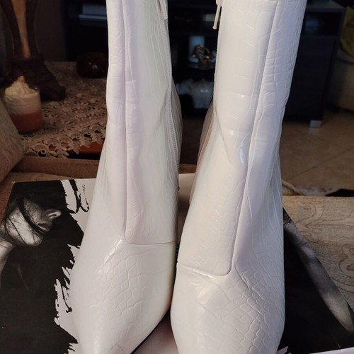 White Crocodile Pattern Ankle Boots like new