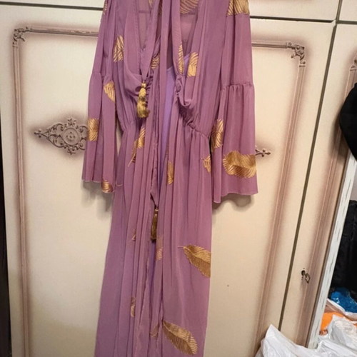 Be You purple dress with gold embroidery and tassel belt, like new, size L