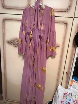 Be You purple dress with gold embroidery and tassel belt, like new, size L