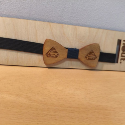 Wooden Superman Bow Tie new with fabric detail and elastic strap