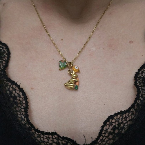 Steel Easter Bunny Necklace new handmade with heart and eye charm