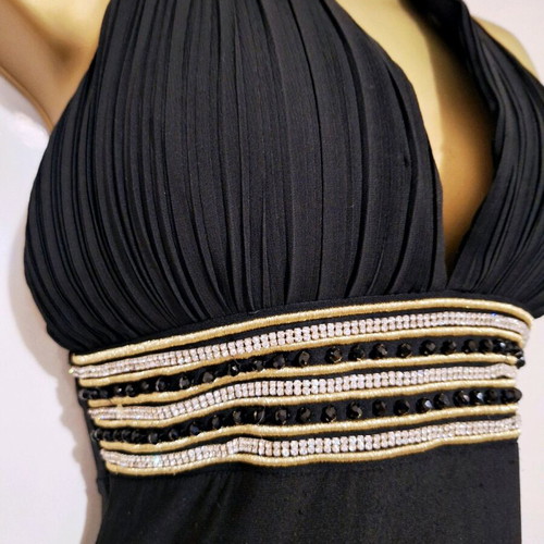 Black rhinestone halterneck maxi dress size S/M used