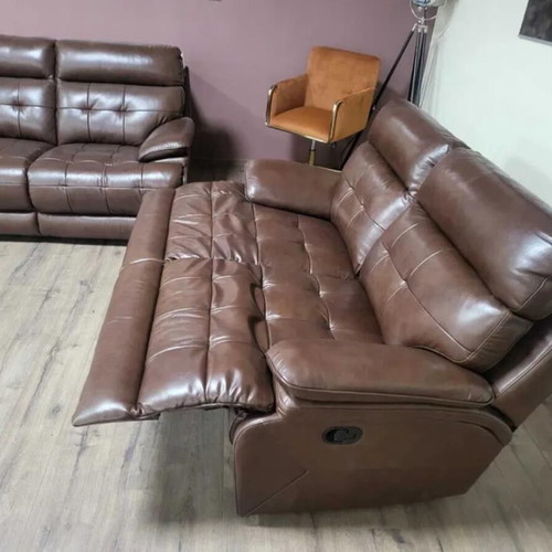 Brown leather La-z-boy sofa set new, two double sofas
