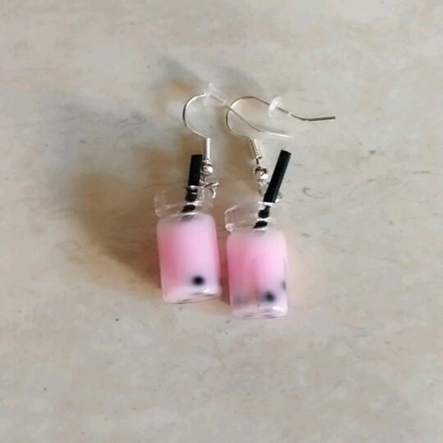 Pink Tea Earrings with Bubbles New
