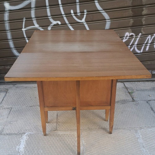 Dining table used with 2 drop-leaves and cabinet with shelf