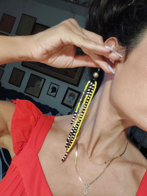 Beaded earrings yellow, like new, approx. 16 cm long