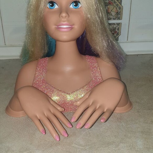 Barbie styling head doll with long blonde hair and nail care
