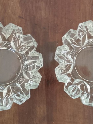 Mikasa Laurel Cut Crystal Ashtray, frosted tulip & daffodil, 5 inch, vintage pair