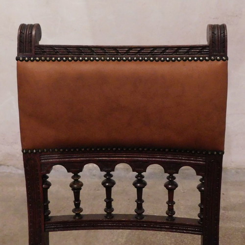 Carved chair with leather seat like new, French made