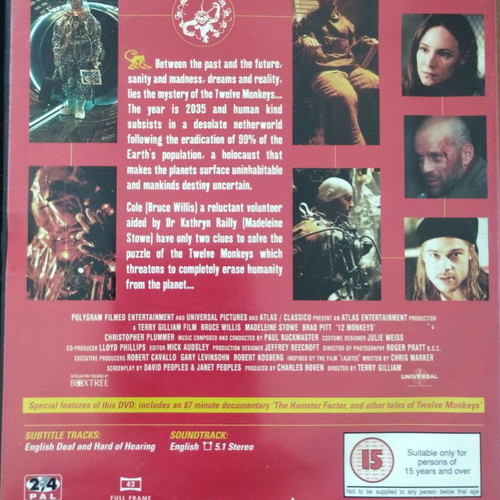 Twelve Monkeys DVD like new without Greek subtitles