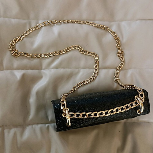 Stradivarius shoulder bag black with rhinestones and gold chain new