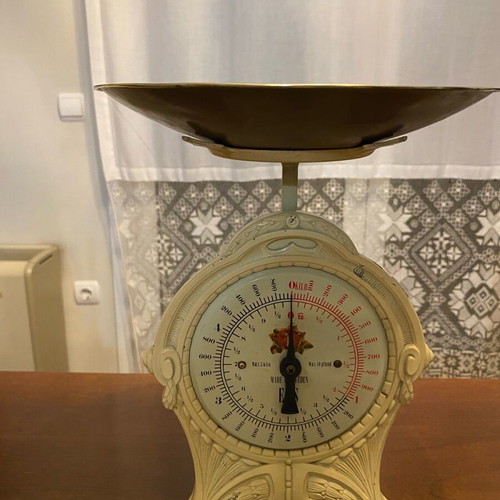 EKS 5 Kar Mechanical Kitchen Scale like new, vintage Art Nouveau style