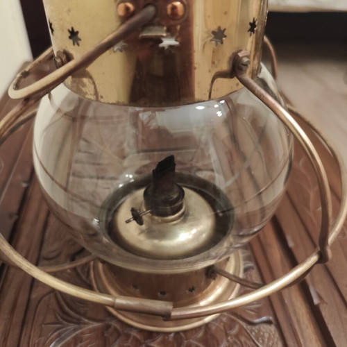 Old brass oil lantern with glass, 60+ years