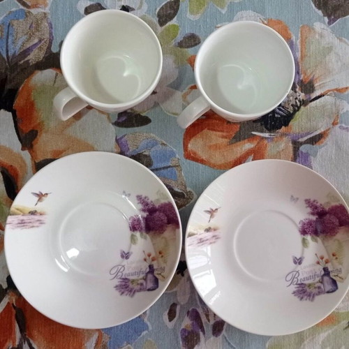 Coffee cups set, porcelain, 2 pieces, floral design
