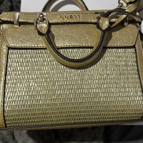 Guess gold shoulder bag with woven front design