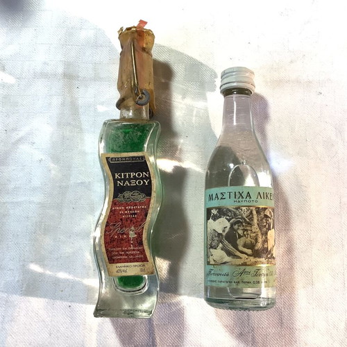Greek liquor miniatures used, set of 8 bottles