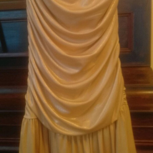 Alfred Angelo Vintage Strapless Short Metallic Draped Dress Champagne Color Like New