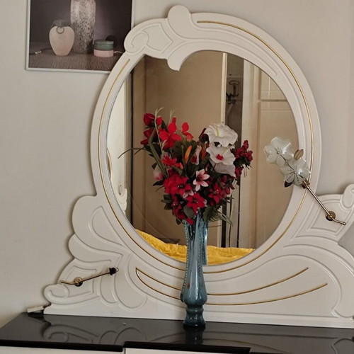 Bedroom furniture set with double bed, two nightstands, dressing table and mirror