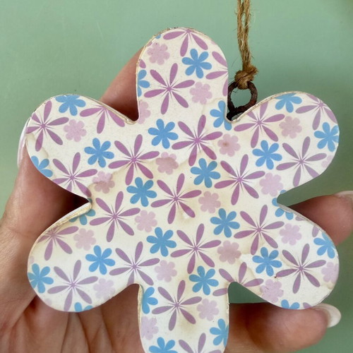 Handmade hanging decoration with butterfly, heart and flower wooden motifs
