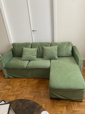 Velvet green sofa, three-seater