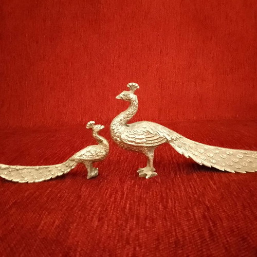 Miniature peacocks used, set of two pieces