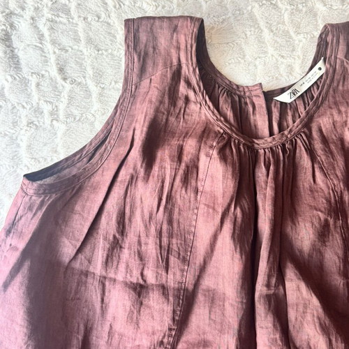 Zara Dusty Plum Flowy Top with Asymmetric Hem and Button Back, Size XS, Like New