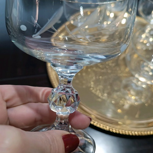 Set of 6 Crystal Coupe Champagne Glasses Used, Diamond Engraved