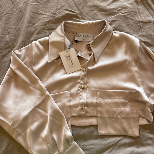 Mallory The Label Tribeca Crop Shirt new, beige, size M