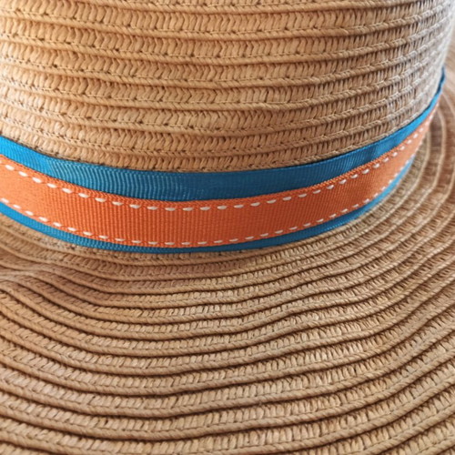Kling sun hat with orange and turquoise ribbon like new
