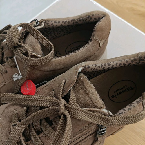 Tamaris comfort athletic shoes new, leather suede beige brown