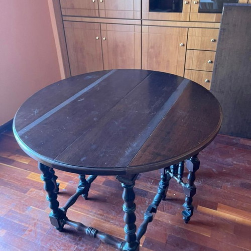 Handmade carved dining table used, solid wood with 6 chairs by Chatziioannidis