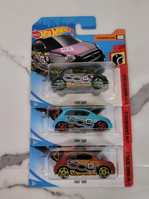 Hot Wheels Fiat 500 Set Μαύρο + Μπλε + Πορτοκαλί - 2018