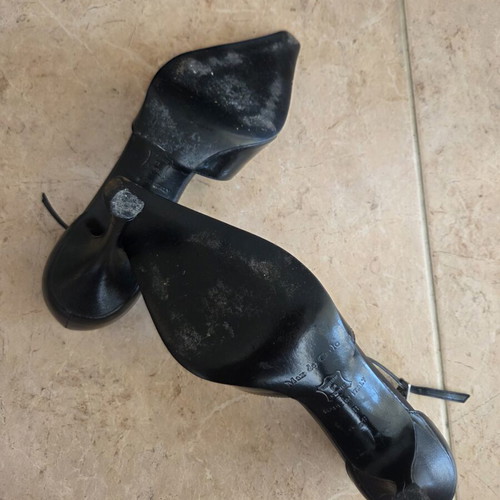 Max de Carlo Black Leather Slingback Heels used, size 38