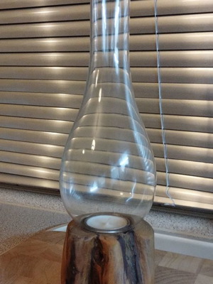 Candlestick made of natural wood with glass chimney like new