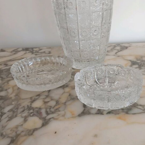 Large Bohemia crystal vase with 2 ashtrays and large bowl like new