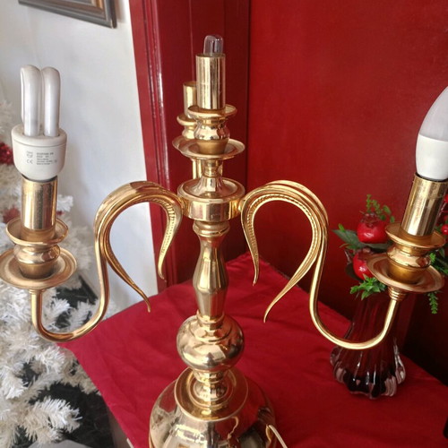 Vintage brass four-light lamp like new, height 60 cm
