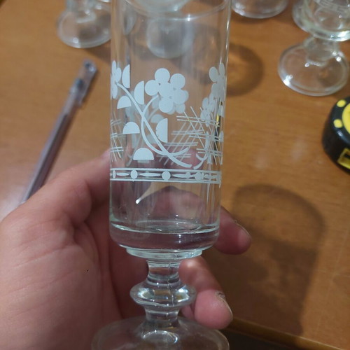 Vintage Italian crystal glasses with white floral engraving