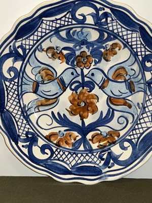 Vintage χειροποίητο κεραμικό πιάτο Majiola Talavera style με πουλιά, σαν καινούργιο