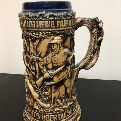 German Hunting Vase new, porcelain with embossed alabaster cover