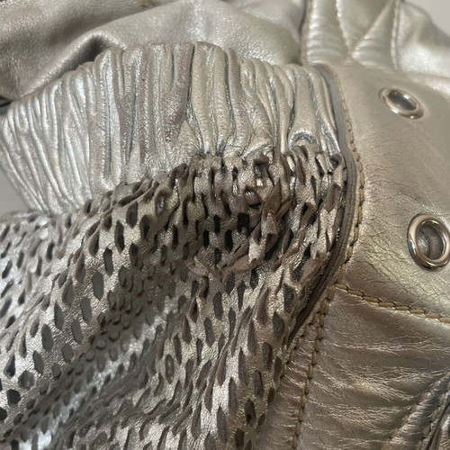 Miu Miu Vintage Bag used, metallic silver leather with perforated design
