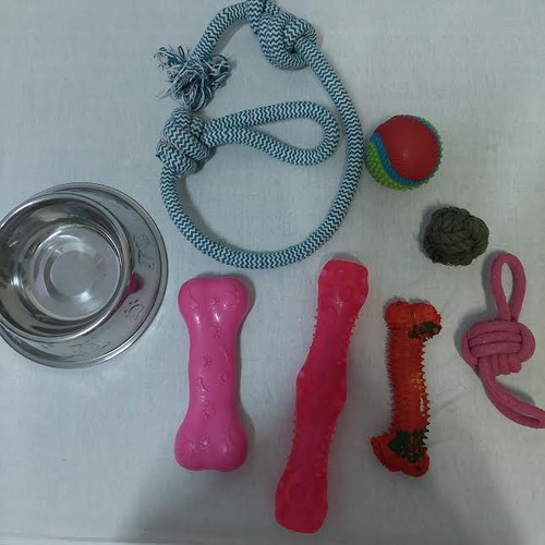 Dog accessories used for large breeds, stainless bowl, rope, balls, bones