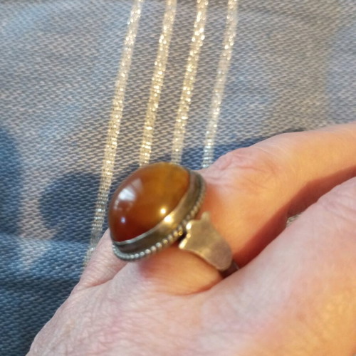 Vintage rosetta ring with semi-precious stone used, silver 925
