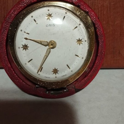 Oris travel clock used, retro analog with alarm