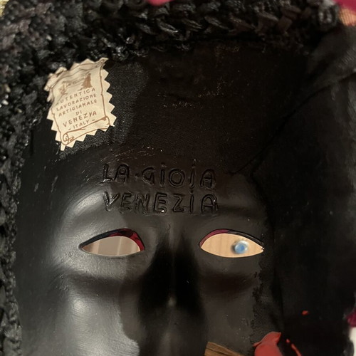 Venetian mask Jester Joker type with rod, like new, La Gioia Venezia