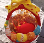 Easter basket like new with red fabric eggs and flowers