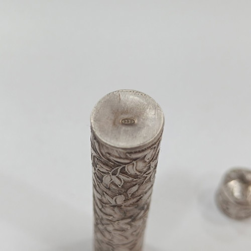Antique silver 800 needle case with embossed floral decoration